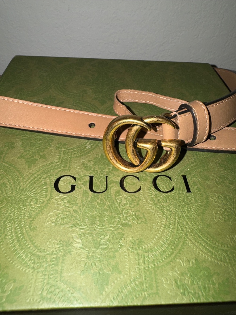 Gucci Beige Leather Belt with Gold Double G Buckle